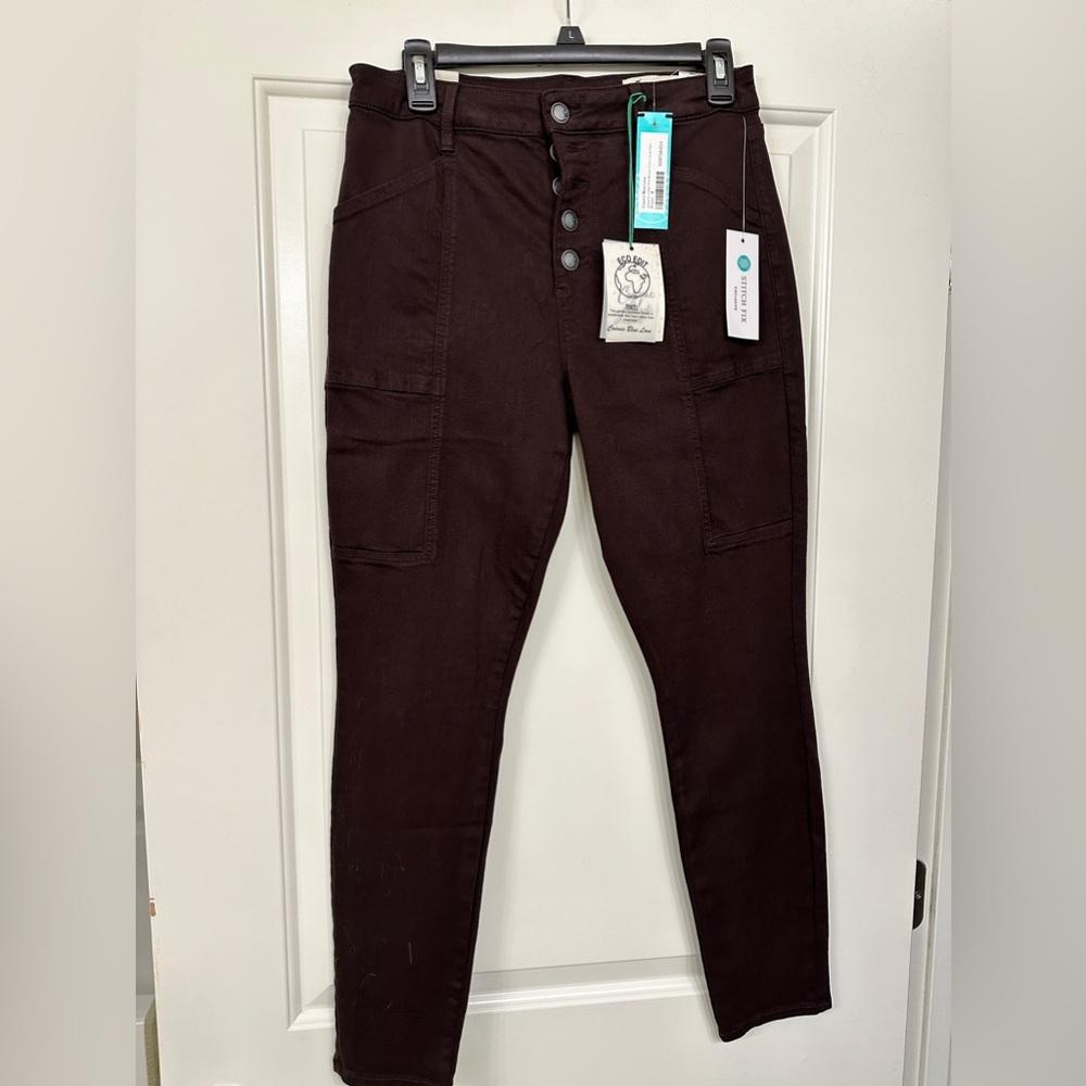 COSMIC BLUE LOVE Hailey Eco Button Front Cargo Brown Pants.Brand new w/tags.Sz 8